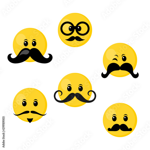 Movember smiley icon set, vector illustration