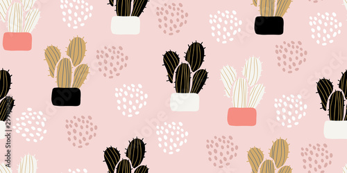 Seamless pattern with cactuses, succulents