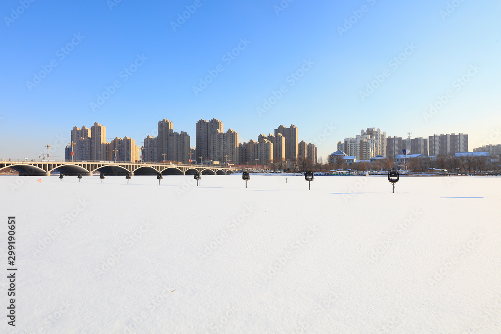 Fototapeta premium Urban bridges in snow
