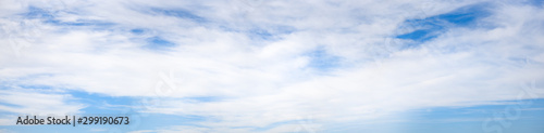 Photography Super wide angle panorama cloudy sky, natural background, banner format