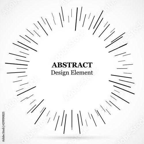 Bursting lines.Set of circular rays.Assymetric radial elements.Linear drawing...