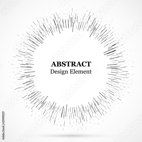 Bursting lines.Set of circular rays.Assymetric radial elements.Linear drawing...
