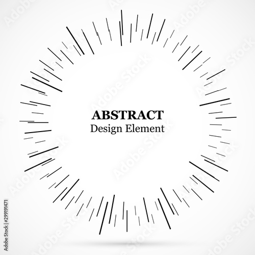 Bursting lines.Set of circular rays.Assymetric radial elements.Linear drawing...