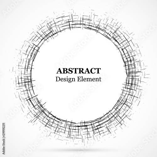 Abstract circular element.Set of circular crisscrosses.Assymetric radial elements.Linear drawing.Vector illustration pattern.Monochrome background. Geometric element.
