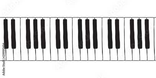 Vector seamless doodle pattern with hand drawn piano, harpsichord keys. Musical octave, notes in musical Western scale. Pianoforte musical grand piano octaves, sketch drawing.