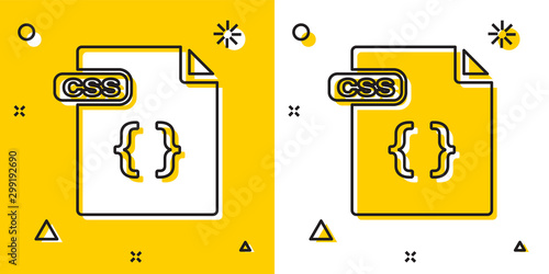 Black CSS file document. Download css button icon isolated on yellow and white background. CSS file symbol. Random dynamic shapes. Vector Illustration