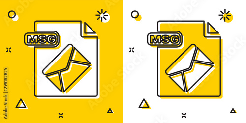 Black MSG file document. Download msg button icon isolated on yellow and white background. MSG file symbol. Random dynamic shapes. Vector Illustration