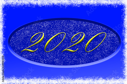 2020 Happy New Year card template on blue background.