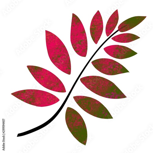Autumn branch on a white background. Drawn autumn foliage. 