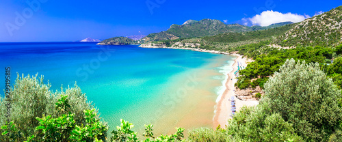Amazing turquoise beaches of Samos island - beautiful Psili Ammos. Greece