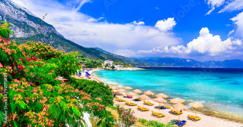 Beautiful idyllic landscape of Samos island, beach Limnionas bay. Greece photo