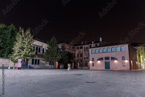 View on Rinaldi square piazza Rinaldi at night Treviso Italy © Lukreo