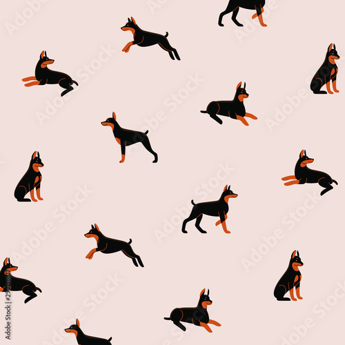 Cartoon happy doberman - simple trendy pattern with dogs. Flat vector illustration for prints, clothing, packaging and postcards. 