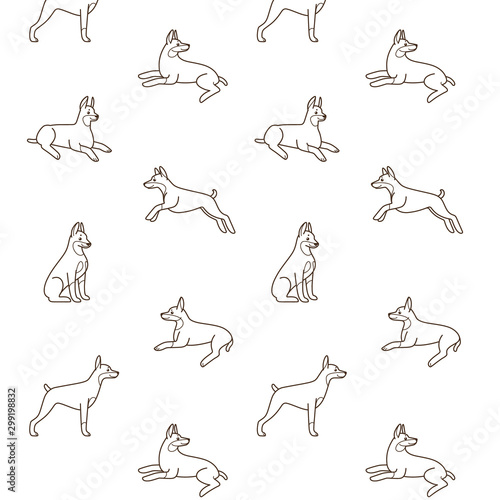 Fototapeta Naklejka Na Ścianę i Meble -  Cartoon happy doberman - simple trendy pattern with dogs. Flat illustration for prints, clothing, packaging and postcards. 