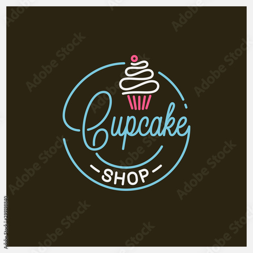 Cupcake shop logo. Round linear logo of cake store