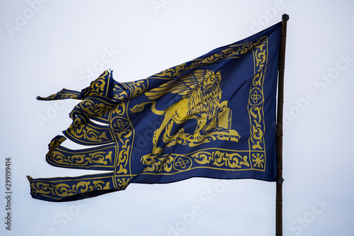 Waving blue flag of the Italian region of Veneto  with white background.