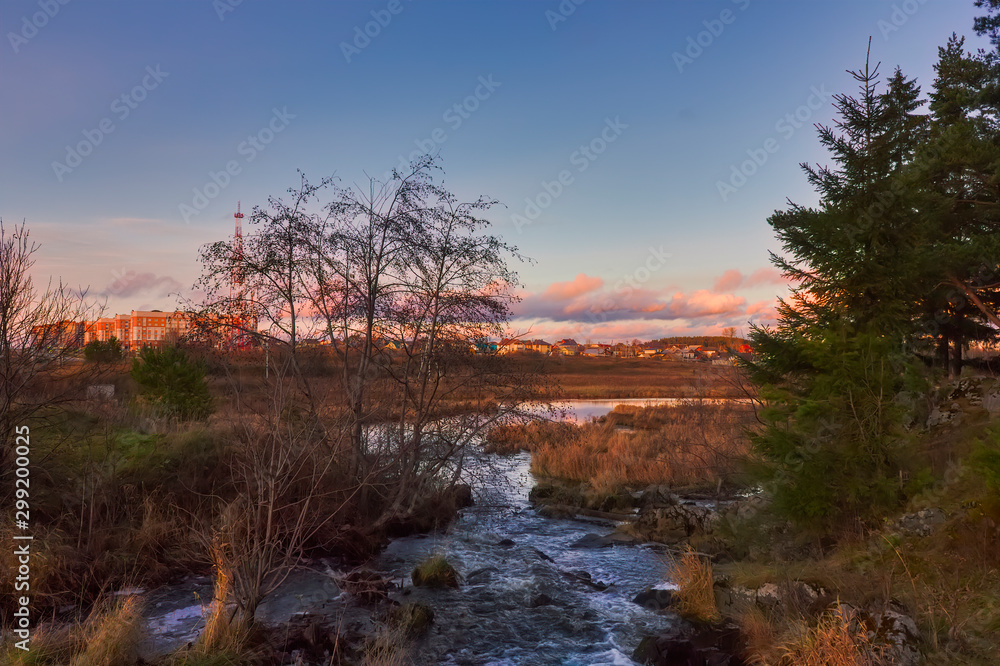 Autumn landscape by the river at sunset. Wonderful nature, beautiful natural background. Autumn landscape by the river at sunset. Wonderful nature, beautiful natural background.