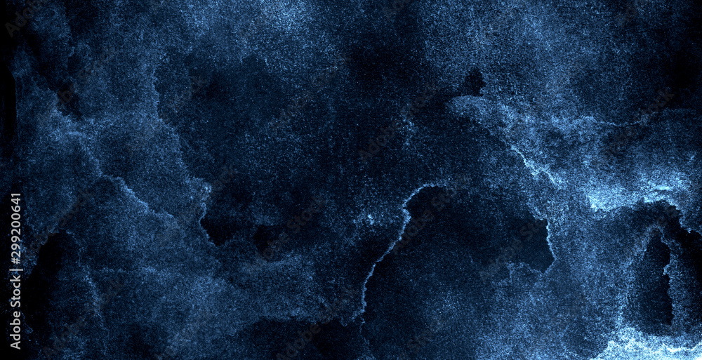 Modern creative deep dark glowing blue neon watercolor on black paper