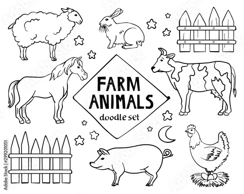 Vector farm animals - doodle set (ID: 299201051)