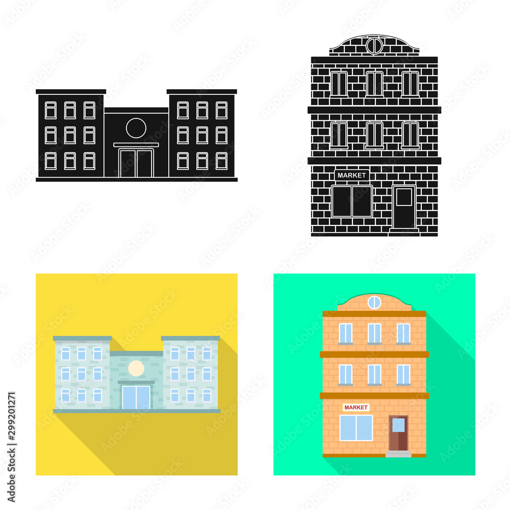 Vector illustration of municipal and center icon. Collection of municipal and estate vector icon for stock.