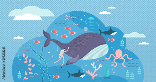 marine life vector illustration. Flat tiny sea or ocean fishes and animals.