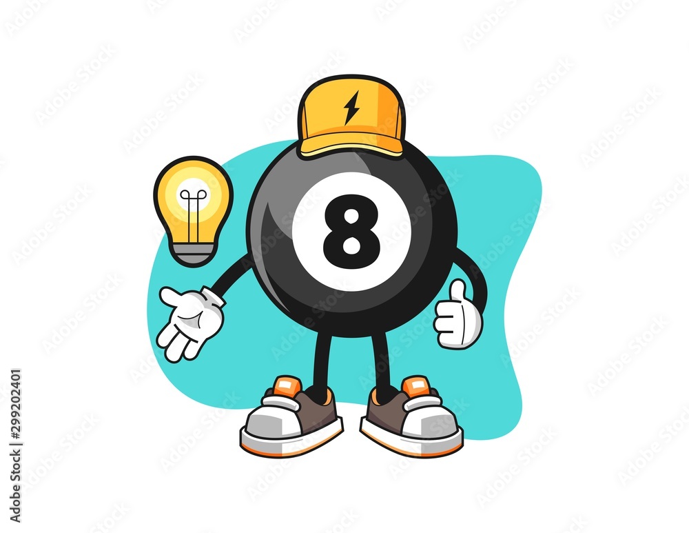 Billiard ball number 8 electrician cartoon. Mascot Character vector.