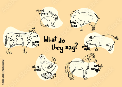 What do they say? - farm animals set (ID: 299203012)