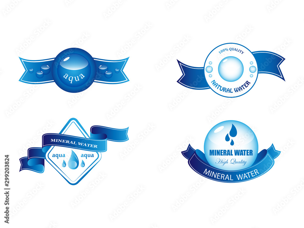 Mineral Water Label And Logo Sticker. Vector Set Isolated On Gray ...