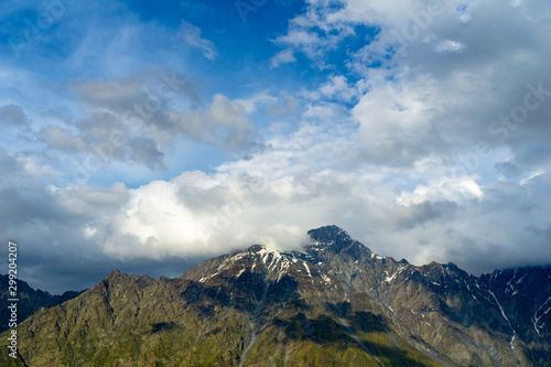 Fototapeta Naklejka Na Ścianę i Meble -  Snow mountain in Kazbegi, Georgia. Panoramic image