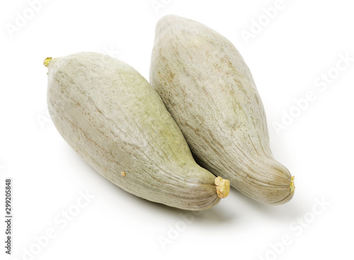 ALong Green Squash on a White Background