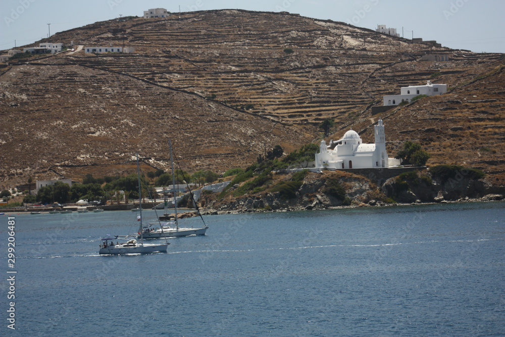 Ios, picturesque island with beautiful cycladic architecture, Aegean sea, Greece