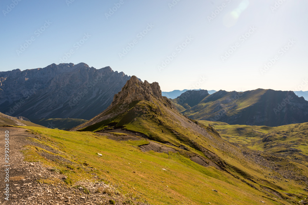 mountain ridge in a valley of the peaks of europe