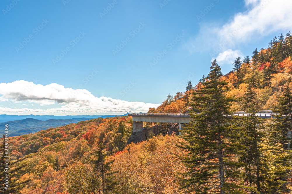 Fototapeta premium Linn Cove Viaduct in fall season , locate near Grandfather mountain,North Carolina,USA.