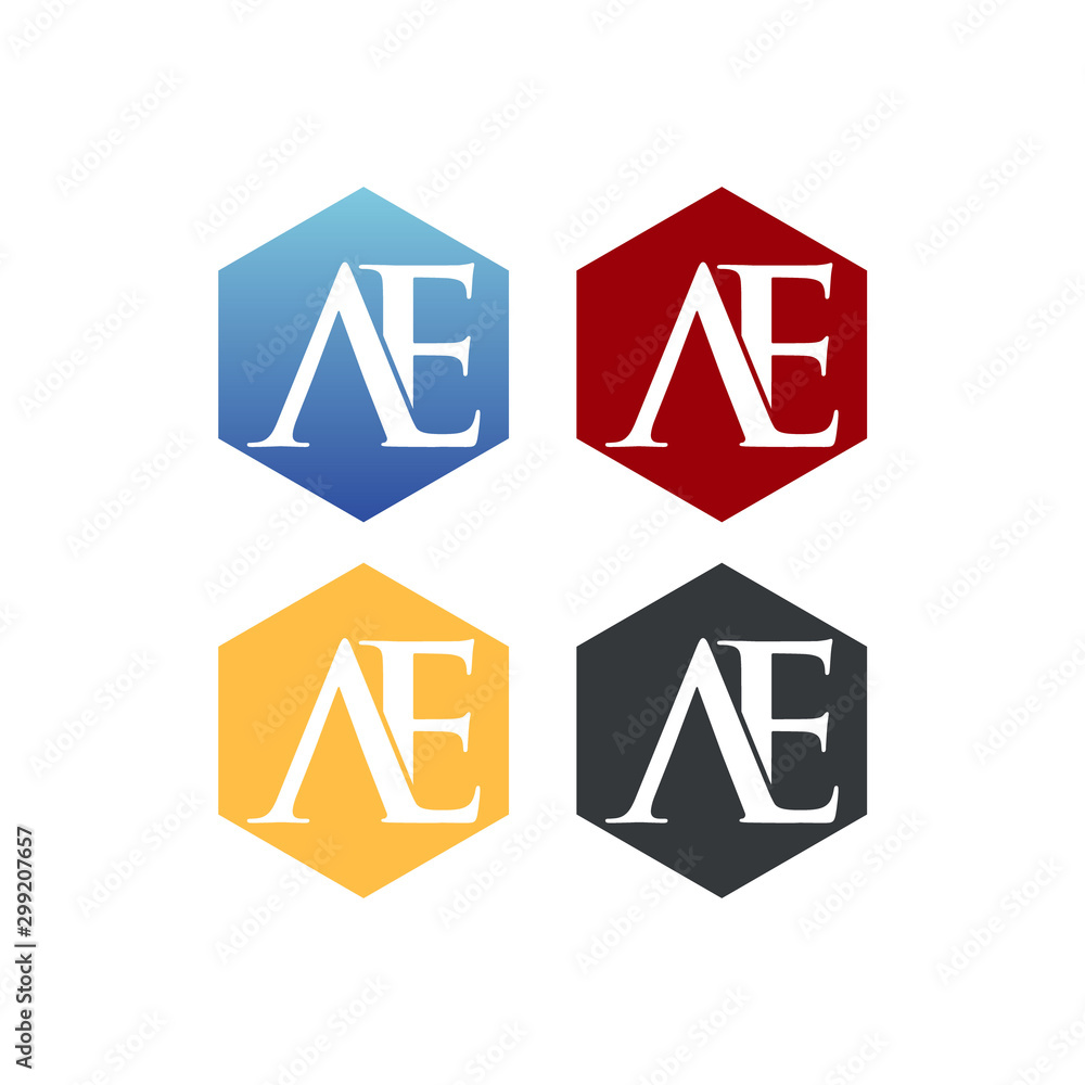letter A and E in polygon logo SET vector