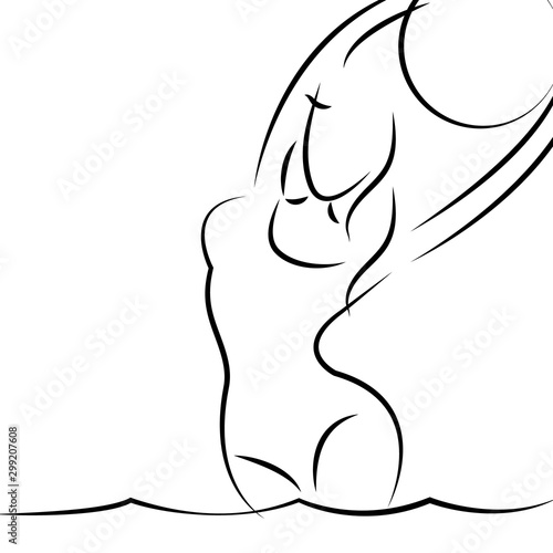 Beautiful woman in a swimsuit is engaged in water aerobics, water polo with a ball in the pool in a spa beauty salon isolated on a white background. Vector illustration.