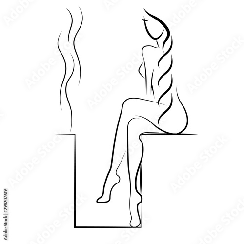 Beautiful woman has a rest, relaxes in the hot in the sauna, bath in the spa beauty salon isolated on a white background. Vector illustration.