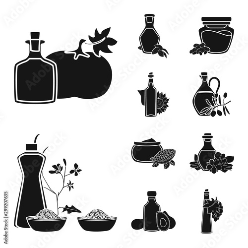 Vector illustration of oil and agriculture logo. Set of oil and glass stock symbol for web.