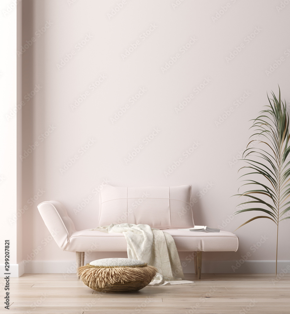 Minimalist modern living room interior background, Scandinavian style, 3D  render Stock Illustration | Adobe Stock