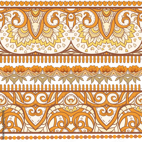 Seamless pattern, background with traditional paisley. Floral vector illustration in damask style. Colored vector illustration in autumn colors..