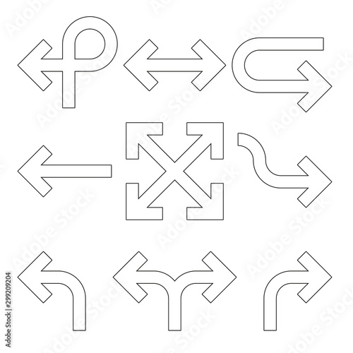 Set of arrows. Simple black outline arrow design. Flat vector icons