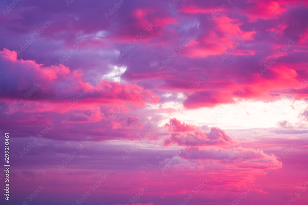 Dramatic pink red sunset, cloudwabe formed by high pression, with beautiful tone color red,pink violet, over the sea, magnificent, nature, sunset concept, add your text