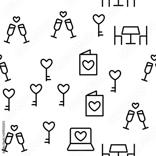 Dating Love Vector Seamless Pattern Thin Line Illustration