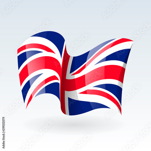 3D Waving flag of United Kingdom Great Britain . Vector illustration. Isolated on white background. Design element
