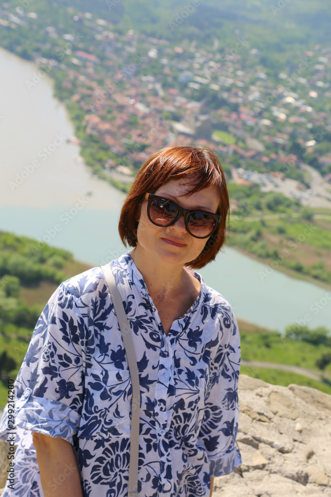 Beautiful mature woman traveller in Tbilisi Georgia.