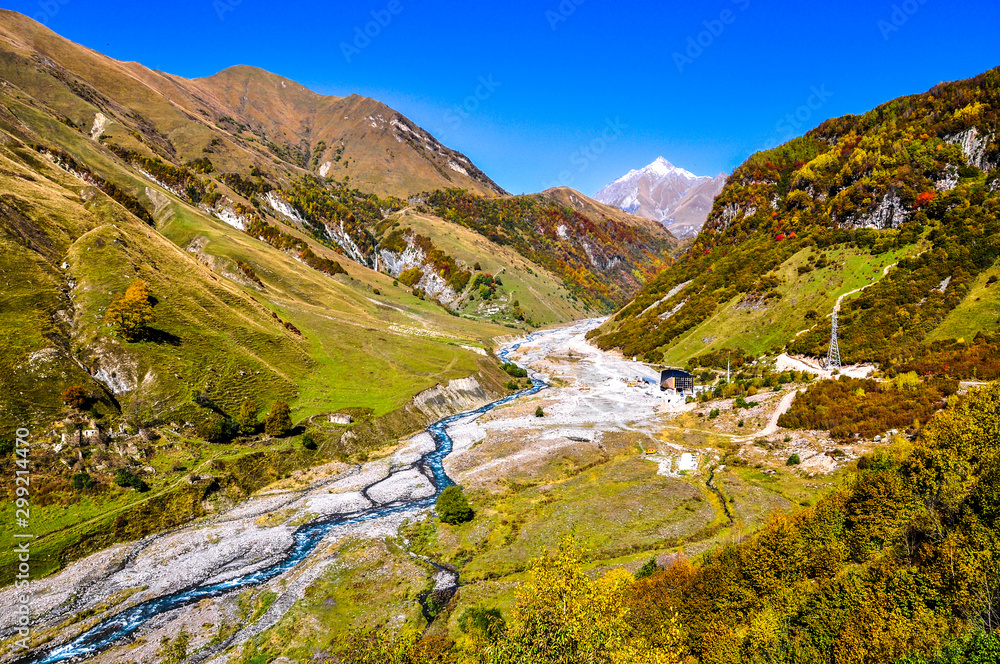 Fototapeta premium Mountain river in a gorge in Georgia