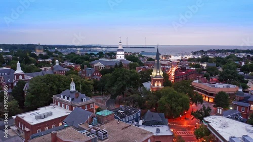 Aerial drone footage of Annapolis, Maryland early in the morning. Annapolis is the capital of the U.S. state of Maryland, as well as the county seat of Anne Arundel County. photo
