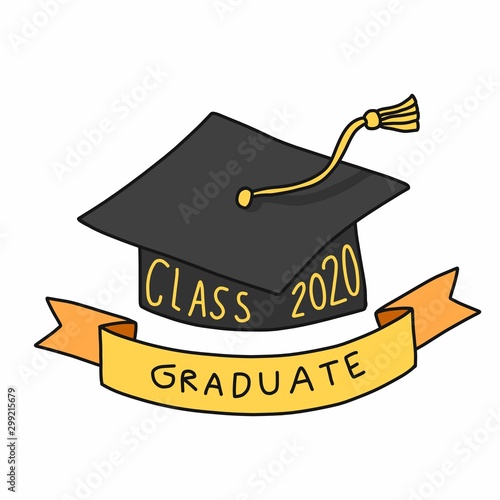 Class 2020 graduate square academic cap cartoon vector illustration doodle style