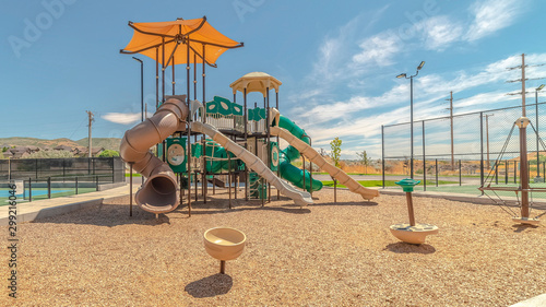 Photography Panorama frame Outdoor playground on sunny day with no people