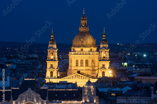 The dome of St. Stephen's Cathedral from afar at blue hour