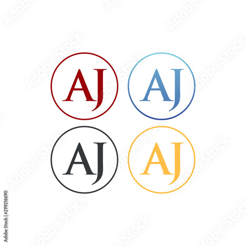 letter A and J in circle logo SET vector